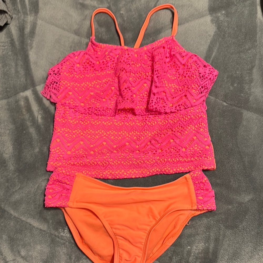 Pink and Orange Lace Swimsuit Set